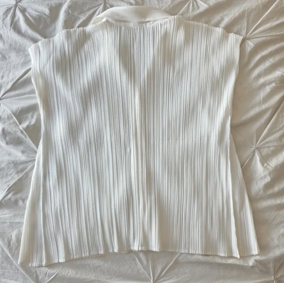 Essey Miyaki Pleates Please Beige Button Up Top - Picture 4 of 8